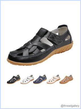 Woven Leather Closed Toe Casual Gladiator Sandals Hook Loop Ankle Strap